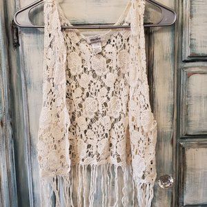 Floral Cream Fringe Vest